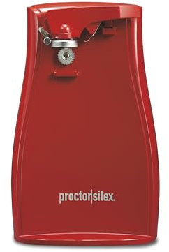 Proctor Silex Power Electric Automatic Can Opener for Kitchen with Knife Sharpener, Twist-Off Easy-Clean Lever, Cord Storage, Red (75226)