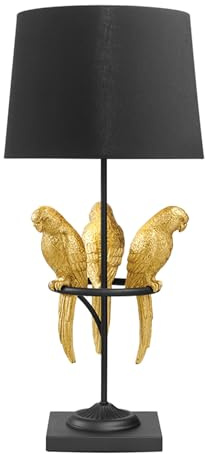 Riess Ambiente Design Tischlampe WILDLIFE 75cm schwarz gold rund Papagei Skulpturen mit Marmor-Fuß Nachttischlampe Beistelllampe