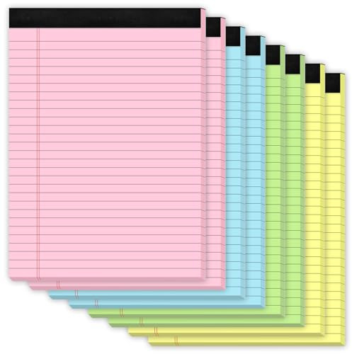 Zaviko 8 Pack Legal Pads 8.5 x 11, Notepads 8.5 x 11, Colored Note Pads 8.5x11 Writing Pads, Colored Legal Pads Wide Ruled, Lined Paper Pads 8.5x11, Double-Sided Pads of Paper, 30 Sheets/Pad