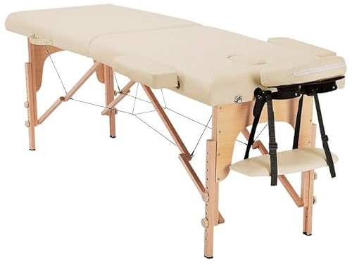 PLUS SANTE Table de Massage Pliante en Bois Aria Noir, Ivoire, Gris, Bleu, Rose, 60 ou 70cm, 2 Plans légère avec Sac de Transport et Accessoires (Ivoire, Largeur 60 cm)
