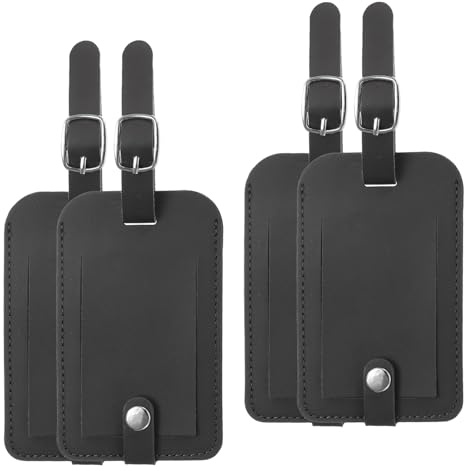 PATIKIL 4 Stück Kofferanhänger Flugreise Koffer Namensanhänger Tags mit Namensschild Adressschild Datenschutz Klappe Druckknopf PU Leder Anänger für Kreuzfahrten Reisetasche Schwarz
