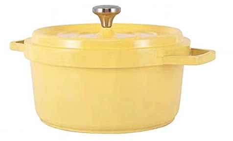INFYDAY Enamelled Cast Iron Round Lightweight Casserole Dish With Lid - Cast Aluminium Casserole Pots Oven Proof - Induction-Safe Non Stick Dutch Oven Ceramic Oven Dish Yellow 24