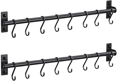 Zjyufy Kitchen Utensil Holder Rack,Pots Pans Hanging Rack Rail with 8 Hooks,Wall Mounted Pot Hangers,Wall Mounted Hanger Organizer for Hanging Knives, Pot Pan Cookware
