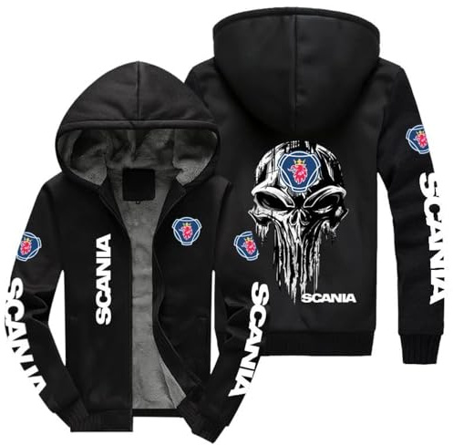 SIDHU Felpa Invernale con Cappuccio da Uomo per Scania, Giacca Felpata Pullover Spesso Giacche in Pile da Uomo con Cappuccio Zip, Felpa con Cappuccio Antivento Giacca da Esterno,Black/A-4XL