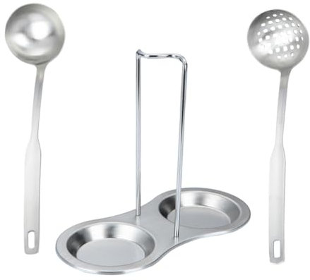 Cabilock Set Di Cucchiai Da Portata Con Cucchiaio - Posate Cucchiai D'argento - Porta Cucchiaio in Acciaio Inossidabile - Mestolo Da Zuppa E Scolapasta Per Pentola Calda
