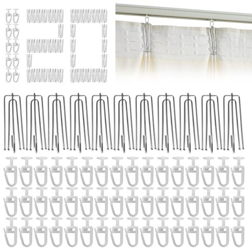210 Accesorios de Ganchos Cortinas, Ganchos para Cortinas de Acero Inoxidable, Ganchos Cortinas Riel con Hebilla de Polea Silenciosos, Adecuado para la Sala de Estar Dormitorio y Otras Ocasiones