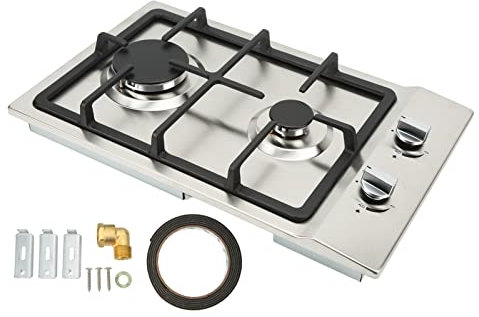 Brilluxa Gas Cooktop, 2 Burners Gas Stove Dual Fuel Built-in Hob Compatible with LPG NG for RV Yacht Van, Gas Stove Top, 2 Burner Built-in Gas Hob