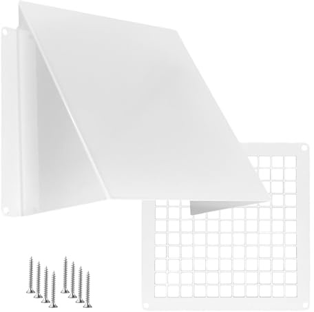 Outdoor Dryer Vent Cover with Mesh 6x6 inch - Metal Wall Rain Cover with Bird Protection Guard - White Vent Hood with Grid - Weatherproof Exhaust Grille for Duct Openings