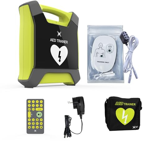 AED Trainer, Rechargeable Defibrillator Trainer with Remote Control, CPR Training Defibrillator Simulator, 8 Scenarios, 4 Prompts Voice - English, French, Italian, Brazilian Portuguese, XFT-120GA
