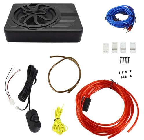 Akozon 10 Tums 800W Under Säte Bil Subwoofer Hög Effekt Aktiv Subwoofer Högtalare Inbyggd Förstärkare med Volymkontroll Blå LED Ambient Light för 12V Bil Lastbil SUV RV