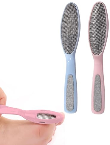 FEQDWOX Lima para Pies y Removedor de Callos de Nano Vidrio - Set de 2 con Mango Largo. Elimina Durezas y Callosidades, Cuidado Profesional Uso Húmedo/Seco (Rosa y Azul)