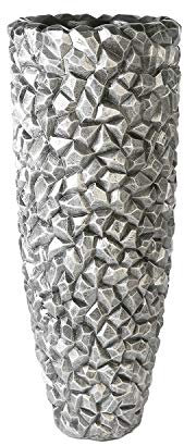 Casablanca großer Pflanztopf XXL rund aus Fiberglas - Pflanzkübel XL für den Innenbereich - mit Pflanzeinsatz Topf Ø 30 cm - Deko Frühling Ostern Wohnzimmer - Farbe: Silber Grau Höhe 109 cm