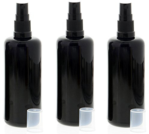 Violettglas Sprühflasche, stark lichtschützend, Miron Glas-Flasche mit Kosmetex schwarzen Pump-Zerstäuber, 3 x 100 ml