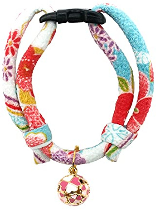 PetSoKoo Vierblättriges Kleeblatt-Katzenhalsband mit Glöckchen-Schnalle, Japanisches Chirimen, niedliches Kätzchen-Halsband für Mädchen, Jungen, Katze