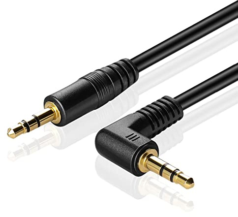 TNP 3.5mm Audio Cable Male to Male Auxiliary (6 FT) - 90 Degree Right Angle Aux to Aux Cable - Gold Plated TRS Headphone Cord Connector Adapter for Car Stereo, Smartphone, Tablets, Computer, Speaker
