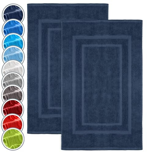 NatureMark Alfombrillas de baño en Paquete de 2 Unidades, 100% algodón, 50 x 80 cm, Alfombrillas de Ducha en Paquete Doble, Color: Azul Marino