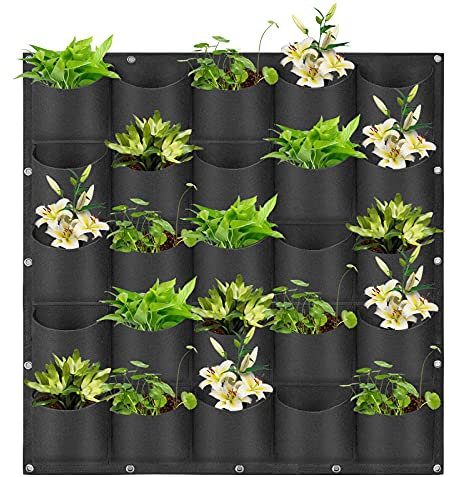 LITLANDSTAR Hanging Planter Bags, 25 Pockets Hanging Vertical Wall Mounted Planter Planting Grow Bags, Gardening Vertical Greening Flower Container Plant Pouch Storage Bags(1m×1m, Black)