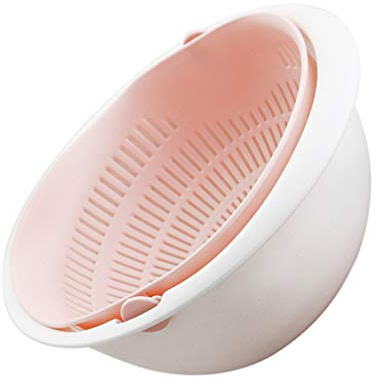 Panier Égouttoir Double Niveau Rotatif en Plastique Rose Cuisine