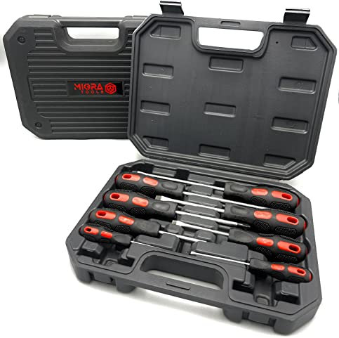 Migra Tools Screwdriver Sets with Case – 8-Piece Magnetic Screwdriver Set with 4 Slotted Heads and 4 Cross Heads – Advanced Tool Kits for Home - Chrome Vanadium – Carry Case Included