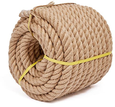 Seil, 3,8 cm, 15 m, Juteseil, strapazierfähiges Juteseil, natürliches Hanfseil, gedrehtes Hanfseil Faden für Handwerk, Gartenarbeit, Bündeln, Hängematte, nautisch, Tauziehen, Geländer, Heimdekoration