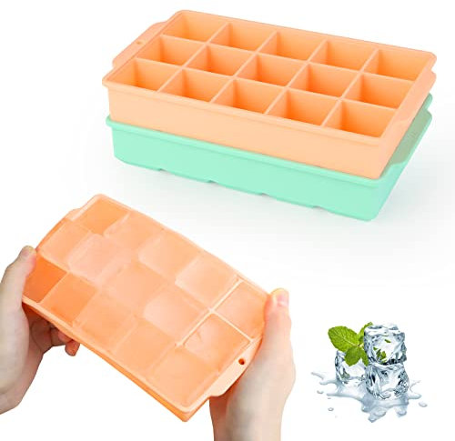 JOPHEK Bandejas de 30 Cubitos de Hielo Cuadrados Grandes de 3,5cm, 2 Piezas, Moldes de Silicona para Cócteles, Whisky, Vino, Puré de Frutas