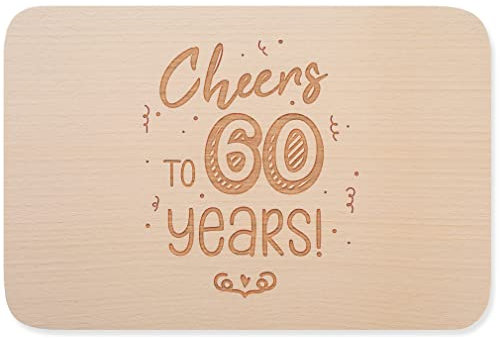 JUNIWORDS Frühstücksbrettchen, Cheers to 60 years, Holzbrett Frühstücksbrett Holzbrettchen (1007479)