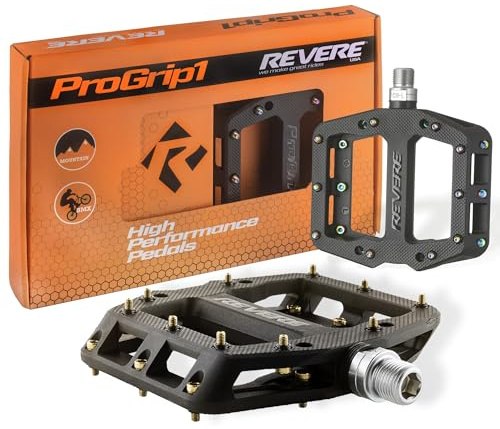 Revere Pro Grip Mountain Bike Pedals, Flat Platform MTB Pedals with Composite Body, Non-Slip Replaceable Oil Slick Pins, Lightweight Bike Pedals, 9/16” Spindle