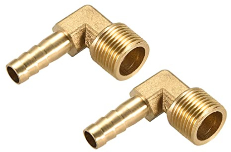 M METERXITY Ottone Tubo flessibile Portagomma Raccordi 8mm 3/8 PT Maschio | 90 Grado Gomito Ottone Spinato Riduttore Applica a Acqua Carburante