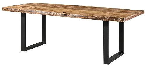 MASSIVMOEBEL24.DE | Freeform 5 - Baumtisch aus Sheeshamholz - Natur sandgestrahlt | + U-Beine in anthrazit matt | 260x100x77 | Massivholztisch Baumkantentisch Esstisch