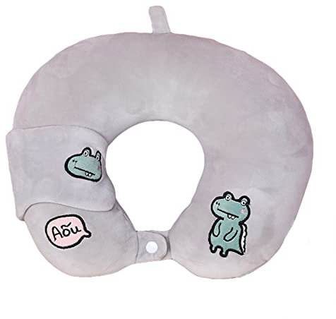 Nackenkissen, Reisekissen Nackenstützkissen Mit Schlafaugenmaske, U-förmiges Nackenhörnchen für Erwachsene und Kinder Reisekissen Zum Schlafen, Reisen Camping (Grau)