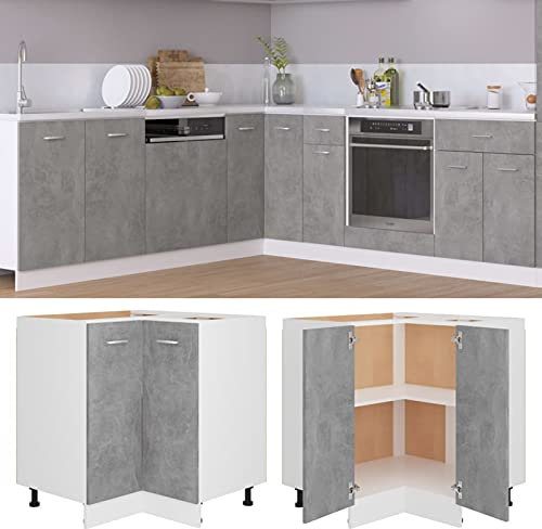 BULANED Eckunterschrank, Eckschrank, Winkelküche, Küchen Eckschrank, Küchen Schränke Einzeln, Kitchen Cabinets, Küchenschrank, Betongrau 75,5x75,5x80,5 cm Holzwerkstoff