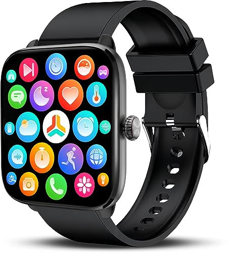Deunis ST20 Smartwatch 1,96 Zoll HD für Damen Herren mit Telefonfunktion und Benachrichtigungen, kompatibel mit Android iOS,Fitness Tracker, Schlafmonitor, Schrittzähler (Schwarz)