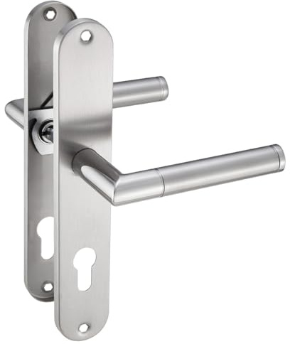 Stahlia Langschild Drückergarnitur Edelstahl glanz poliert ELEN | PZ - Profizylinder | Türbeschlag für Innentüren, Zimmertüren, Eingangstüren für Türstärke 20 – 47 mm | Befestigungsmaterial