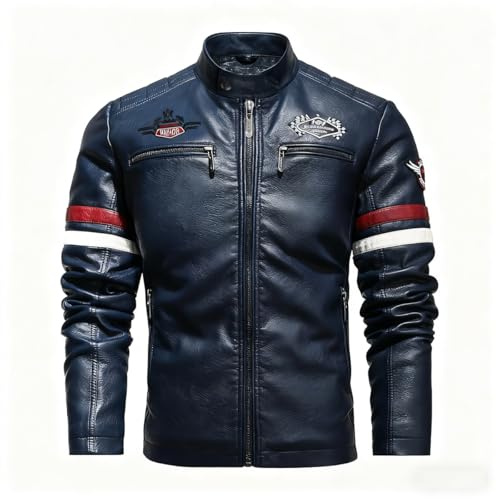 YXYSZZ Motorcycle Jacket Men Biker Motorbike Coat Zip Up Windbreaker Protective Gear(2XL,Z2906bu)