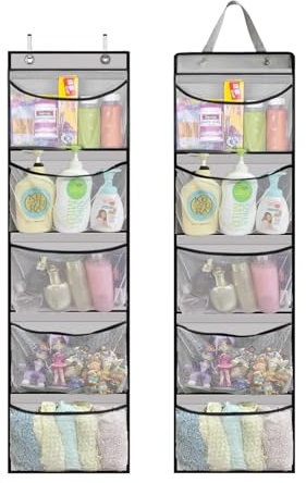 Hängeorganizer 2 Stück Hängeregal Organizer mit 5 Netztaschen,badezimmer organizer,kuscheltier aufbewahrung hängend,wandorganizer, schrank tür organizer,schuhregal Platzsparend Hängeaufbewahrung(grau)