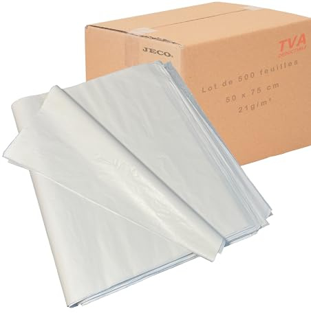 JECO - Lot de 500 feuilles de papier de soie blanc 50 x 75 cm, sans acide, qualité supérieure 21g/m², mousseline, pour loisirs créatifs, décoration, DIY, Emballage fleurs, Vinted