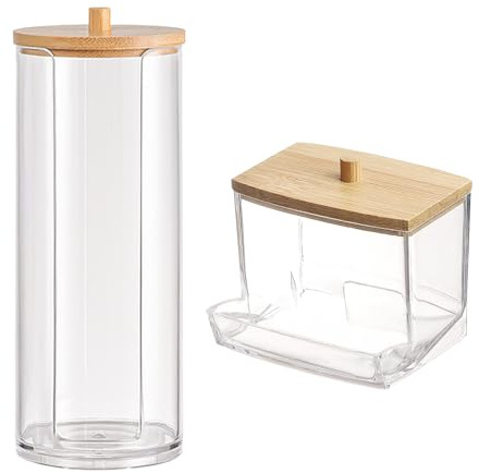 NyxSeat 2-pack bomullspinnar, multifunktionell bomullspinne och vadderad förvaringslåda, bambu kosmetisk förvaringslåda med lock, lämplig för hem och resor