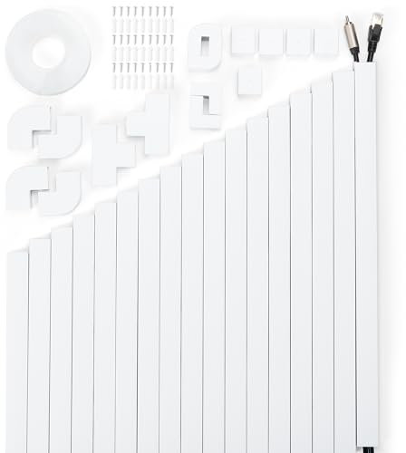 ZhiYo 774 cm XXL-Kabelkanal Weiß - Schwerlast-Kabelverkleidung für TV-Wandinstallation - Streichbare Kabelrinne 18 Stück 43x2,4x1,4 cm - Kabelkanäle Set - Kabelverstecker für Wandfernseher