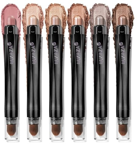 LUXAZA PRO Neutral Eyeshadow Stick Makeup 6PCS Set, Brown Nude Metallic Shimmer Matte Cream Eye Shadow Palette Eyeliner Brightener Pencil Crayon, Halloween Makeup - BROWN CANYON