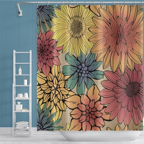 Duschvorhang Gelbe Blume Rot Duschvorhang Stoff Polyester Badevorhang Shower Curtains Antischimmel Duschvorhang Wasserdicht Duschvorhänge Duschvorhang 240x200 mit 12 Duschvorhangringen