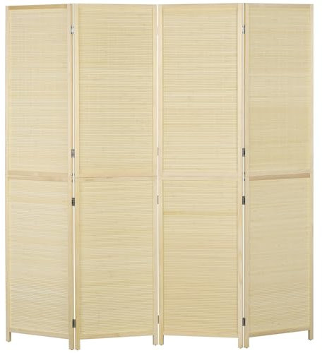 HOMCOM Paravent intérieur en Bambou 4 Panneaux 180 x 180 cm séparateur de pièce cloison de séparation Pliable - Naturel