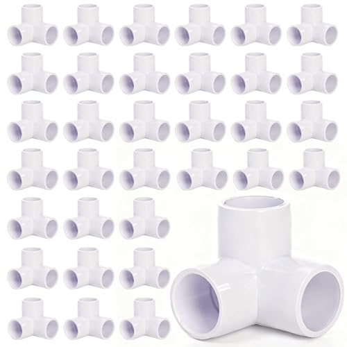 Covzoe 32 Pack 1/2 Inch 3 Way PVC Fittings, Furniture Grade Elbow Pipe Connectors, Heavy Duty Pipe Corner Fittings DIY Shelf Garden Support Structure Storage Frame for Building, Greenhouse Shed, White