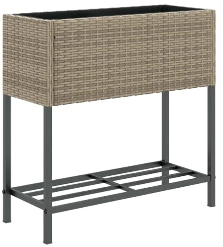 vidaXL Pflanzkübel mit Ablage Grau Poly Rattan
