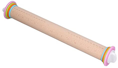 RENPINYX Rouleau à pâte à Bois, Rouleau à pâtisserie Ergonomique réglable Flexible avec Anneaux d'épaisseur for la Cuisson for Pizza (43 cm)(43CM)