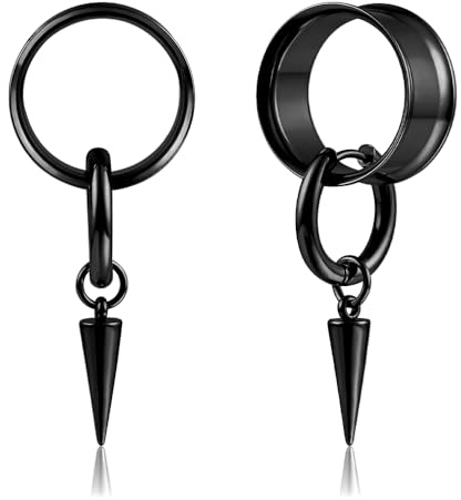 DOEARKO Flesh Tunnel 1 Paar Ohr Tunnel Plug mit Anhänger Double Flared Plug Ohr Expander Piercing Schmuck für Frauen und Männer Schwarz 12mm