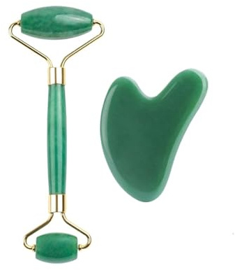 Massagegerät Gesichtsroller Gua Sha Schaber Doppelköpfe Jadestein Roller Hautpflege Rosenquarz Gesicht Körper (grün)