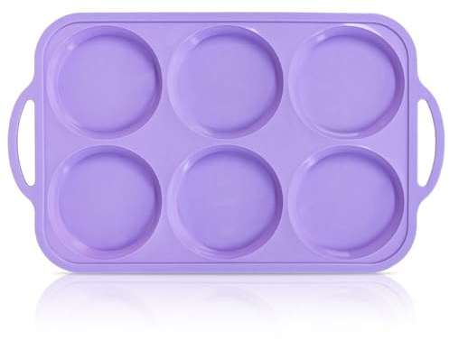 Highkit stor muffinsform silikon för 6 muffins med metallram, non-stick platt muffinsform med handtag, muffinsplåt, silikonmuffinsformar för äggmuffin, cupcakes, pudding, tårta, ägg, lila