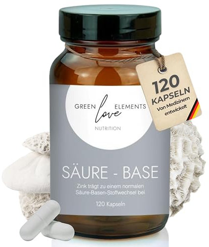 Basenkapseln – Säure-Basen-Komplex mit Sango Koralle, Zink, Magnesium & Calcium – 120 vegane Kapseln – Unterstützt Säure-Basen-Haushalt, Gegen Sodbrennen & Müdigkeit – In Deutschland produziert.