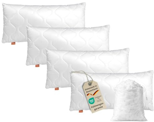 sleepling Kopfkissen 40x80 cm 4er Set, Allergiker Kissen, Komfort 100 | langes Schlafkissen 40 x 80, Bettkissen, Polster, Pillow, 4 Stück, Füllung: HCS-Faserkugeln, Waschbar, Made in EU, OEKO-TEX