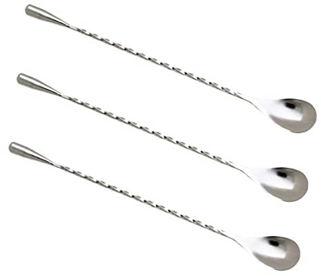 FUNNETOYU 3piezas Cuchara De Cóctel Inoxidable Spoons para Bebidas para Bar Café y Resistente y Reutilizable
